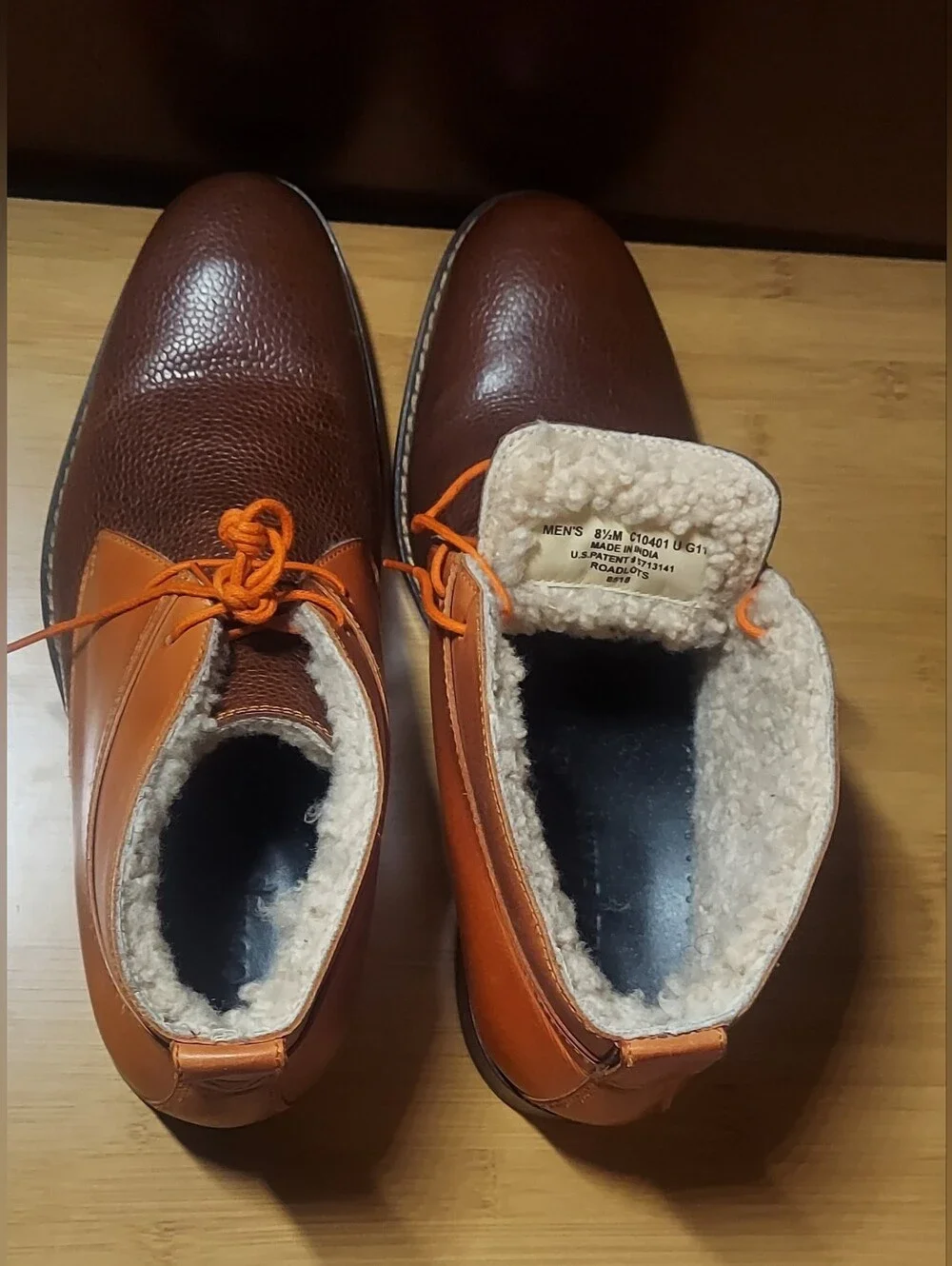 COLE HAAN ROADLOTS C10401 MEN'S BROWN & ORANGE LEATHER FAUX FUR BOOTS SIZE 8.5M